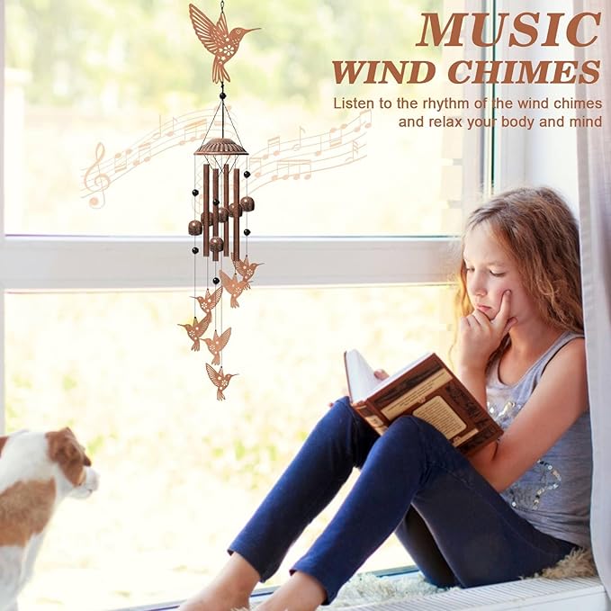 Hummingbird Wind Chimes for Outdoors Hanging Metal Windchime for Women/Men, Garden Wind Chime Patio,Yard Decor Thanksgiving Gifts for Mom Bird Lover