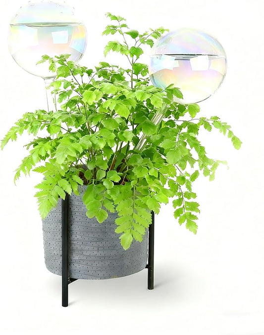 13 oz Up to 15 Days Extra Large Plant Watering Globes 2PCS, Light Iridescent Glass Self Water Bulbs for Indoor Outdoor Plants, Vacation Automatic Planter Waterer System Self-Watering Stakes