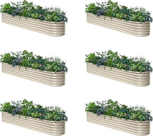 Annoell 6-Pack Galvanized Raised Garden Bed 10x2x1.5 | 8x4x1.5 ft, 18" Tall Metal Planter Boxes Outdoor for Vegetable Herbs, Modular Raised Flower Bed for Gardening with Zn-Al-Mg Coated - Sand Beige