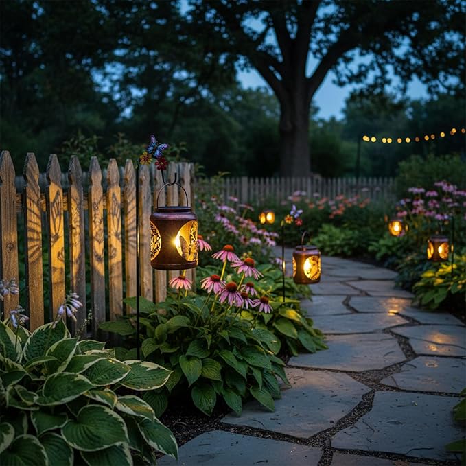 Solar Lanterns Outdoor Waterproof Metal Butterfly Patterns with Resin Butterfly Inside Garden Decor Gifts for Women Mom Grandma Hanging Solar Lights Decoration Outside for Yard, Patio, Backyard, Porch