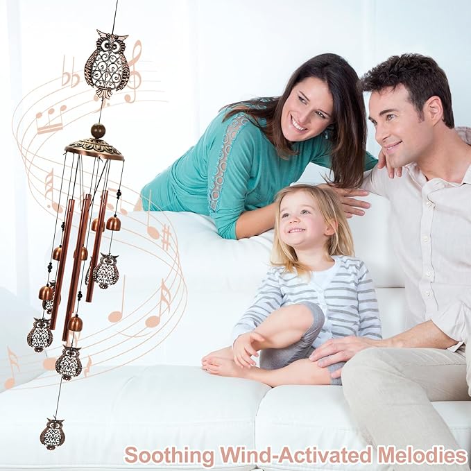 ArtCredit Copper Tone Animal Wind Chimes for Outdoors/Indoors - Owl Designs - Garden, Patio, Yard, Home Decor, for Women, Men, Mom, Birthday, Memorial, Housewarming (Owl)