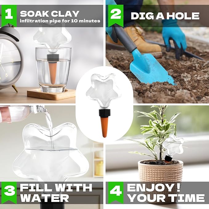 6 Pack (6.76 oz) Self-Watering Globes for Indoor & Outdoor Plants Automatic Watering Planter Insert Star Shaped