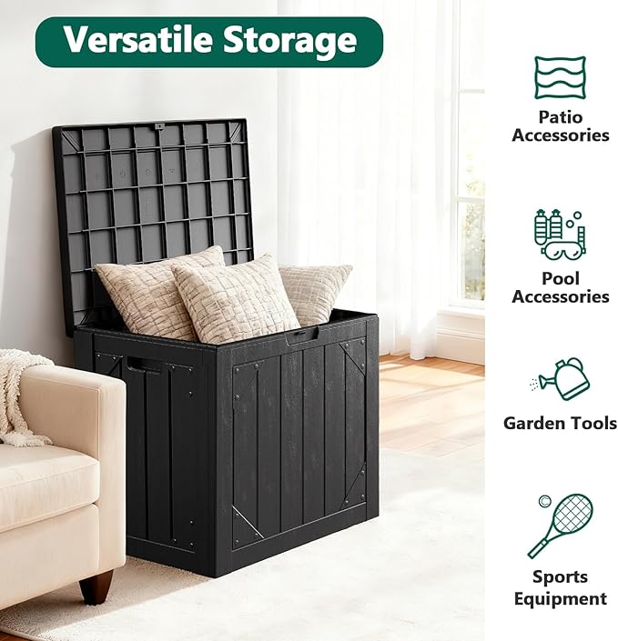 MAKE CHANGES Outdoor Storage Box,30 Gallon Deck Box Outdoor Storage Bench Outside Waterproof Resin Storage Bench, Lockable Patio Cushions, Garden Tools Storage For Furniture, UV Resistant(Black)