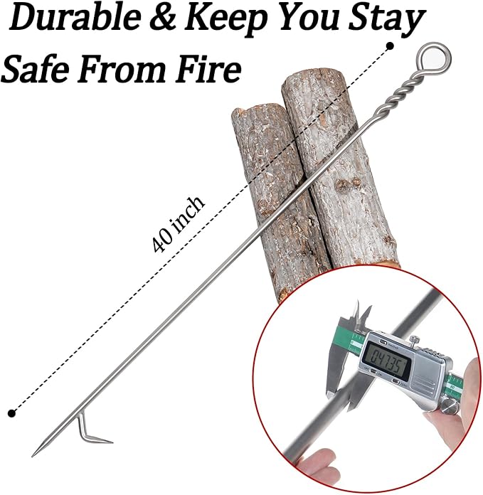 Fire Poker for Fire Pit Outdoor 40in Twisted Rope Design 316 Stainless Steels Fireplace Poker for Fire Pit, Handmade Fire Pit Poker for Firewood Log Coals Campfire Wood Stove, Outdoor and Indoor Use