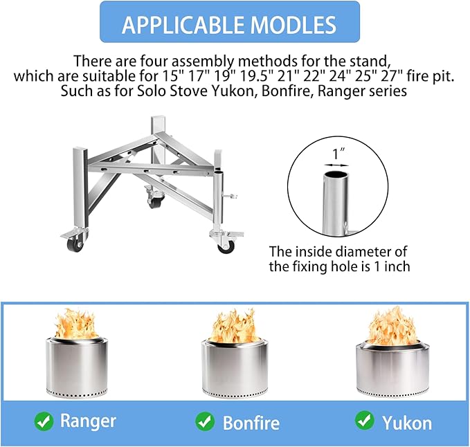 Universal 15-27" Fire Pit Stand, Stainless Steel Firepit Stand for Solo Stove Ranger, Bonfire, Yukon, Outdoor Fireplace Tools for Solo Stove Fire Pits and Other 15" 17" 19" 19.5" 22" 25" 27" Fire Pit