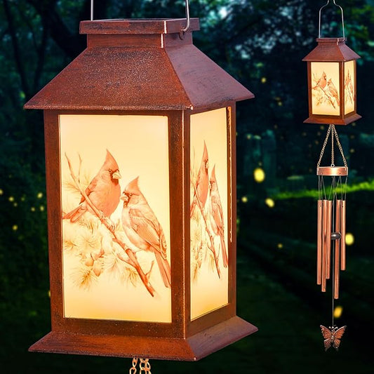 Cardinals Decorative Mobiles Gifts, Solar Cardinals Wind Chimes, Gifts for Mom, Women, Grandma, Garden Courtyard Lawn Decoration, Thanksgiving Gift, Decor Gift for Christmas and New Year