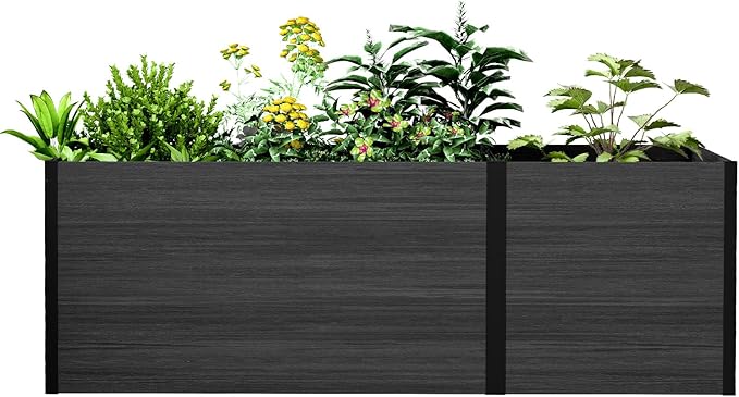 Modular Raised Garden Bed - Expandable Design with Composite Panels & Aluminum Frame - Perfect for Flowers, Vegetables, Herbs - Outdoor Planter Box for Patio, Balcony, Backyard (Black)