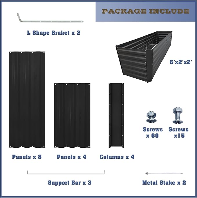 6x2x2FT Metal Raised Garden Bed Kit, Galvanized Outdoor Garden Bed Planter Box for Vegetables, Flowers, Herbs, Succulents and More, Black