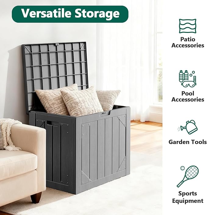 MAKE CHANGES Outdoor Storage Box,30 Gallon Deck Box Outdoor Storage Bench Outside Waterproof Resin Storage Bench, Lockable Patio Cushions, Garden Tools Storage For Furniture, UV Resistant(Gray