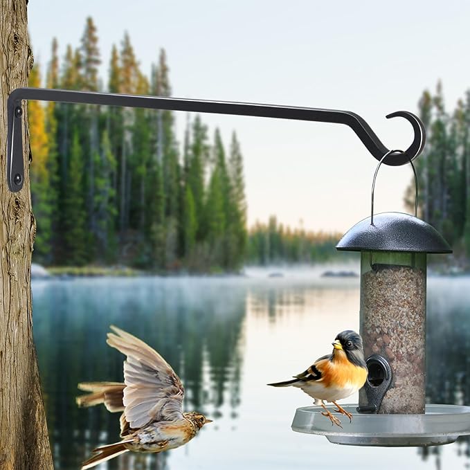 16 inch Plant Hanger, Sturdy Hanging Plant Bracket Outdoor, Hanging Plant Wall Hook Heavy Duty, for Hanging Bird Feeders, Planters, Lanterns, Wind Chimes, Indoor/Outdoor Use, Black, Set of 2