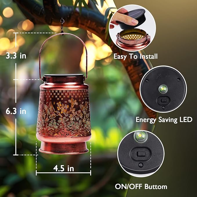 Homemory Christmas Gifts for Women Mom Grandma, Solar Lanterns Hummingbird Lights Outdoor Waterproof Garden Decor, LED Hanging Solar Lights for Yard, Patio, Backyard, Porch, Lawn