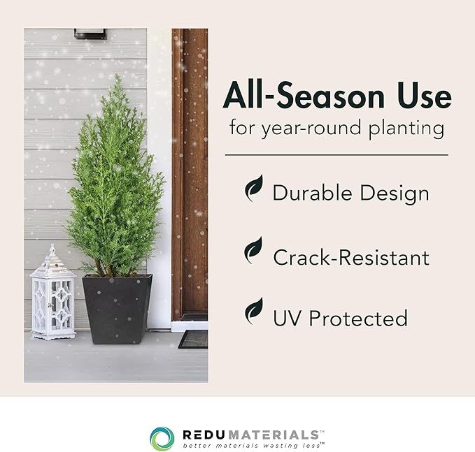 Tierra Verde 2-Pack Indoor & Outdoor Self-Watering Square Planters, Small, Sonata, Black - Planter Containers for Plants and Flowers - Gardening and Landscaping Accessories