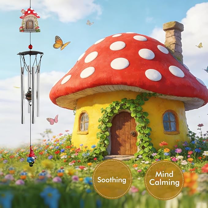 Wind Chimes for Outside 24" Mushroom Wind Chimes Outdoor Home Patio Garden Decor Windchimes Outdoors Gift Ideas for Women Mom Grandma Sisters