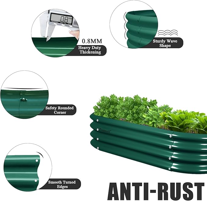6 Pack 4x2x1FT Galvanized Raised Garden Bed Kit Oval Metal Ground Planter Box Outdoor Bottomless Planter Raised Beds for Vegetables Flowers Herbs Fruits, Green