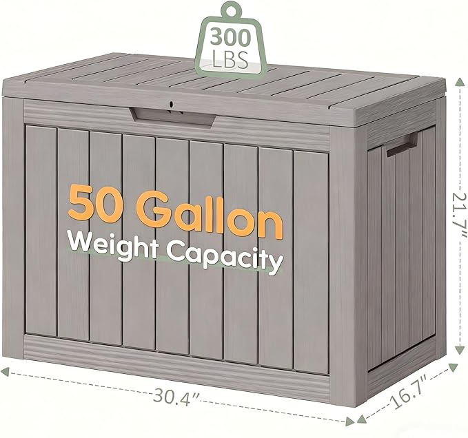 NBYSGO Outdoor Storage Box, Resin Deck Boxes Indoor and outdoor, Waterproof Storage Box Lockable Lid (Grey, 50 Gallon)