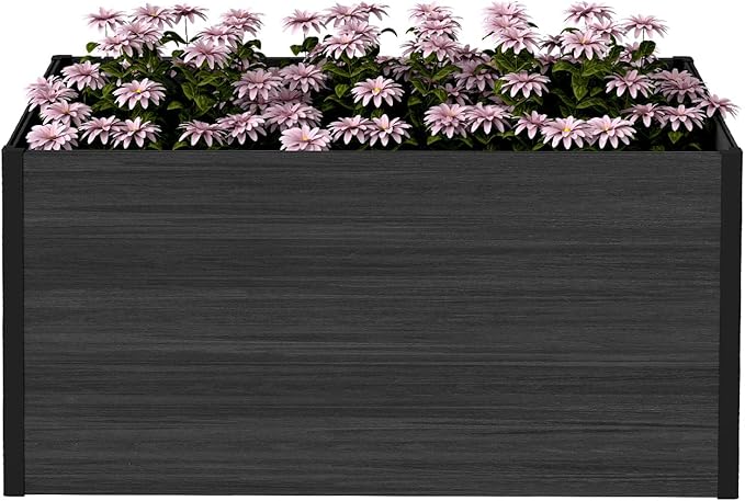 Raised Garden Bed - Expandable Design with Composite Panels & Aluminum Frame - Perfect for Flowers, Vegetables, Herbs - Outdoor Planter Cuboid Box for Patio, Balcony, Backyard (Black)