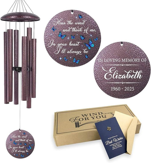 ASTARIN Memorial Butterfly Deep Tone Wind Chimes Personalized, (Printing in USA) Sympathy Remembrance Gifts for Loss of Mom Dad, Bereavement Gifts for Condolence Funeral, Garden Decoration
