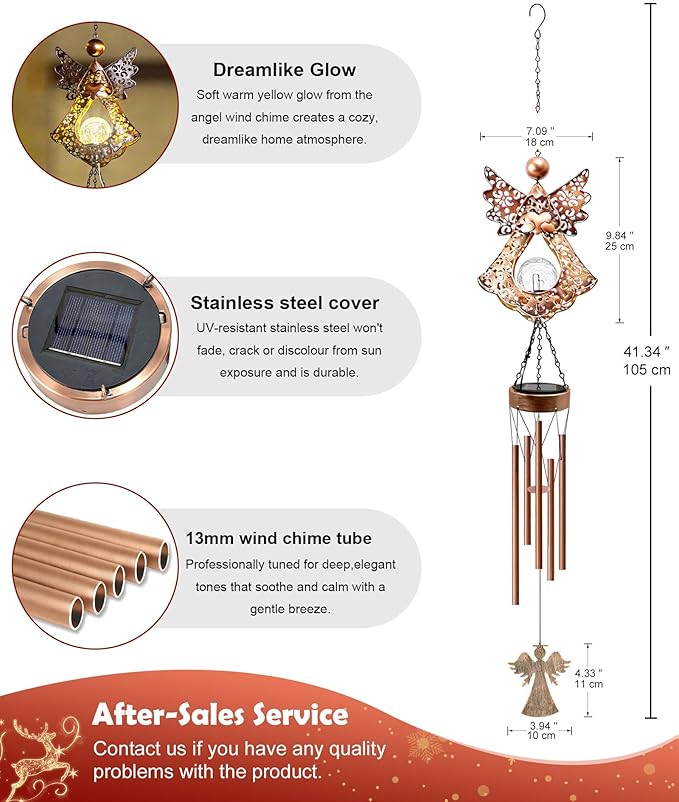 Wind Chimes Outdoor Indoor Decor: Valentines Day Gifts for Her Wife Women Mom Grandma Birthday - Outside Lights for Garden Yard Patio Porch (Angel)