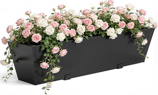 Railing Planter for Outdoor Plants 36 Inch Metal Hanging Planters Pots with Adjustable Brackets and Drainage Railing Planter Boxes Hanging Flower Pots for Balcony Deck Railings Apartment Patio Decor