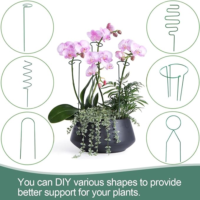 22Pcs Plant Stakes with 22 Pcs Clips, 15.8 inches Bendable Green Plant Sticks for Indoor and Outdoor Plants,Potted Plants,Single Stem Flower Support for Orchid Peony Rose