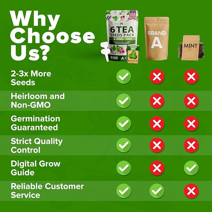 HOME GROWN Medicinal Herb Seeds Vault – 2,000+ Seeds, 6 Non GMO Heirloom Varieties for Indoor & Outdoor Garden – Lavender, Chamomile,Mint,Lemon Balm,Peppermint,Echinacea +Garden Markers