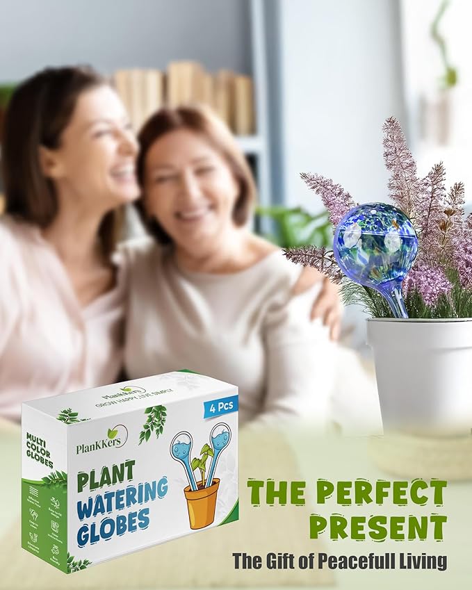 Iridescent Self Watering Globes, Glass Rainbow Plant Watering Globes, Self Watering Planter Insert, Automatic Plant Waterer Indoor (Large-4 Pcs Multi-Color)