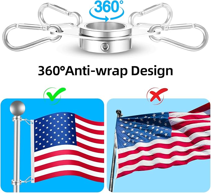Anovo 1.25" Flag Pole Rings, Flagpole Rings Aluminum Alloy 360° Rotating Anti Wrap Flag Mounting Spinning Ring Clips for 1.02-1.25 Inch Diameter Flagpole (1.25 Inch -Pack of 4, Matte Silver)