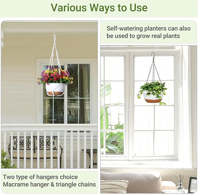 Mkono Artificial Fake Hanging Flowers Plants Basket for Outdoor, Outdoor Christmas Decor Faux Silk Daisy in 10 Inch Hanging Planter for Porch Home Patio Balcony Yard
