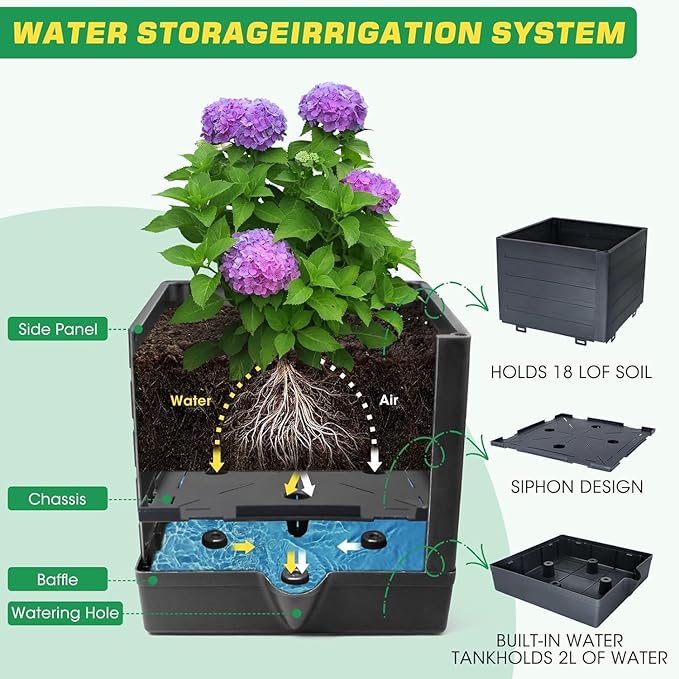 4 Pack Raised Garden Bed Planter Box with Trellis, 57" Self-Watering Tomato Cage Planters for Climbing Plants Vegetable Vine Flowers Outdoor & Indoor (57x9.8x9.8IN)