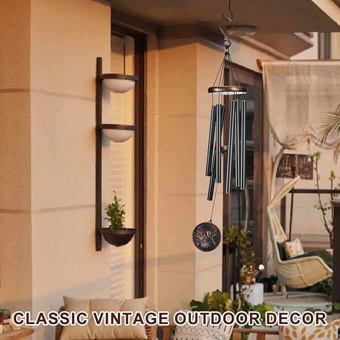 Wind Chimes for Outside, Vintage Hummingbird Deep Tone Wind Chime Outdoor Clearance, Patio Porch Balcony Decoration, Garden Hanging Decor Gifts for Women Mom Grandma (34" Hummingbird)