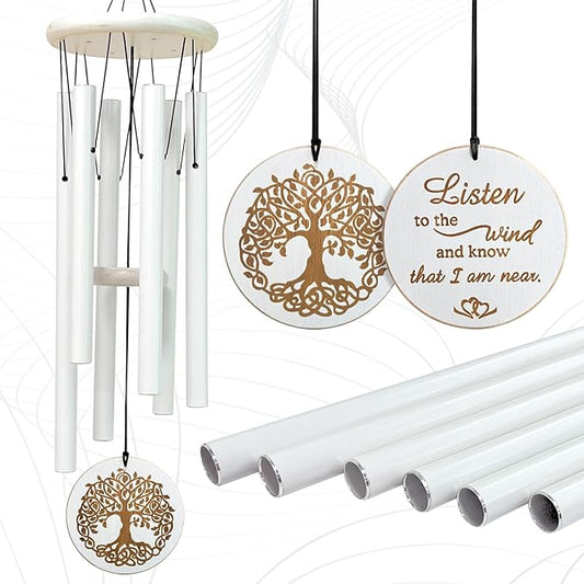 Tree of Life Wind Chimes Outdoor Clearance WindChimes for Loss of Loved One,33" Memorial/Sympathy Gifts for Friend/Mother/Father,Wind Chimes for Outside Garden,Home,Yard Decor(White)