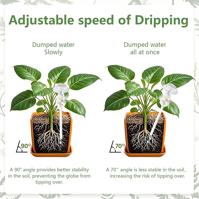 Plant Watering Globes- 2Pcs Iridescent Rainbow Glass Water Bulbs Mushroom Self Watering Spikes Planter Insert Automatic Plant Watering Bulbs Devices for Indoor and Outdoor Plants