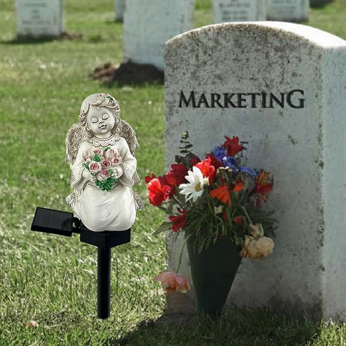 Solar Garden Angel Lights, Waterproof Outdoor Garden Angels Statue Decorations Solar Lights for Cemetery Gravesite Grave Outside Yard Patio Lawn Porch (Flower)