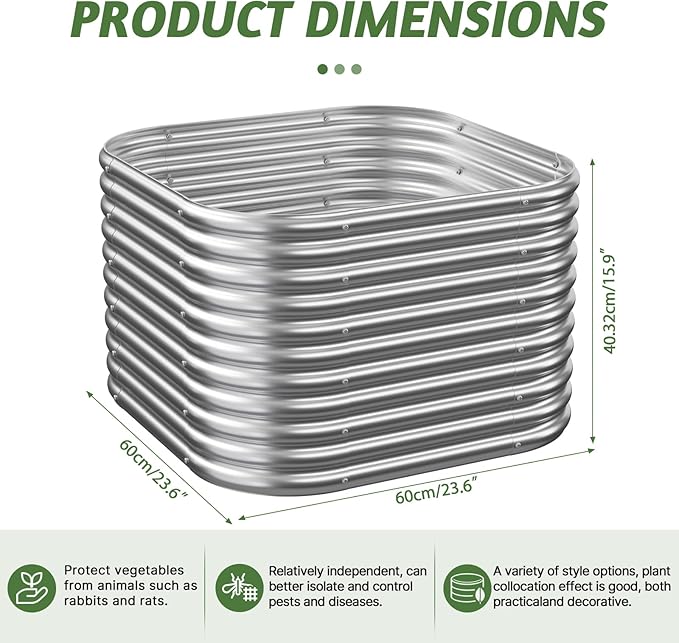 2x2FTx16Inch Raised Beds for Gardening, Corrugated Galvanized Steel Raised Garden Bed, Outdoor Metal Above Ground Garden Bed for Vegetables and Flowers