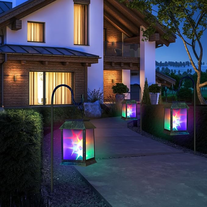Solar Lanterns Outdoor Waterproof 3D Color Flickering, Hanging Lantern Decorative, Solar Powered Lanterns for Yard Patio Path Tree Garden Decor, Solar Lights Outdoor for Patio, Backyard, Porch