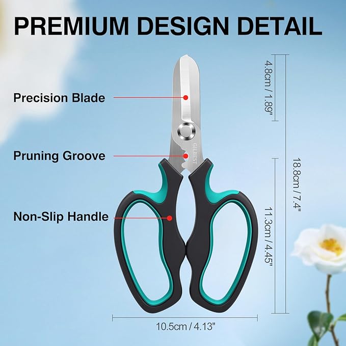 Pruning Shears - Cuts 5X Easier, Premium Garden Shear with Sharp Stainless Steel Blades, Ergonomic Handle, Ideal Garden Clipper for Plants Care & Fruit Picking, Versatile Gardening Scissor for Gifts