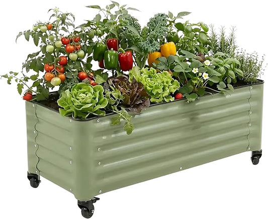 Vego garden Classic Rolling Garden Bed – 1.75' Mobile Metal Raised Garden Bed for Patio, Deck, Balcony – Deep Planting Space, Durable & Easy to Move (Olive Green, 1.75'X4')