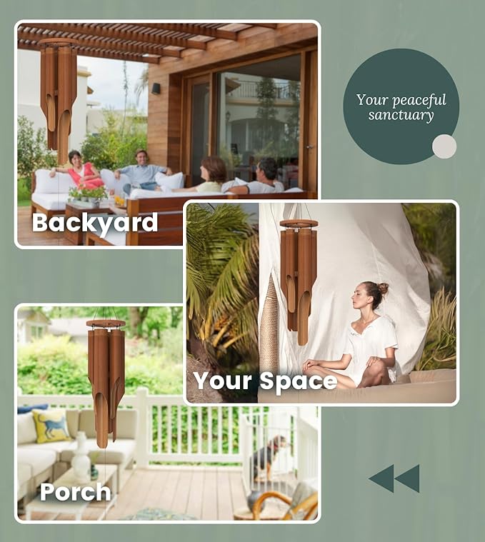 Classic Bamboo Wind Chimes - Outside Outdoor Wood Wooden Windchimes, Medium, Handcrafted with Calming Deep Tones, Ideal Home Decor or Gift for Any Occasion