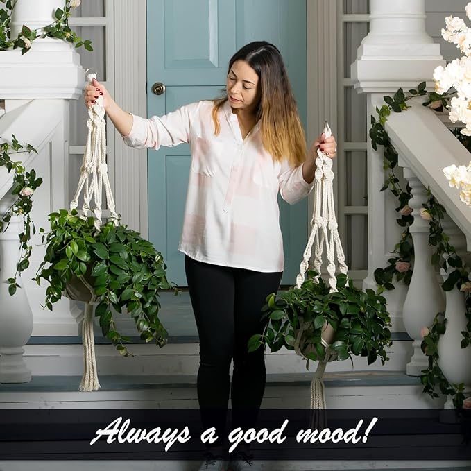 Bulky Plant Hanger Macrame Handmade Indoor Outdoor Decoration Hanging Planter Cotton Rope Basket 0.24in Thick Sturdy for Round & Square Flower Herbs Pots (No Pots No Plants) 46in, 4 Legs, 2 pcs