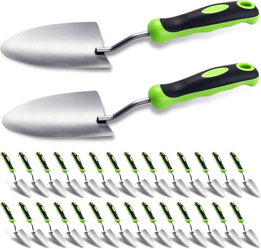 Yaocom 30 Pcs Garden Shovel Aluminum Alloy Heavy Duty Trowel Small Digging Shovels Metal Hand Trowel Spade with Soft Handle for Garden Lawn Yard Planting Tool (Wide Shovel,Green)