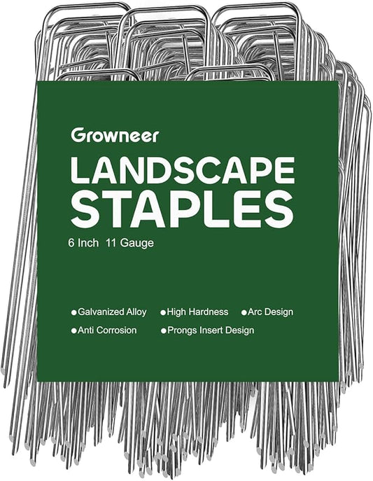 GROWNEER Landscape Staples Anti-Rust, 6 Inch 150pcs Garden Stakes, Galvanized Garden Staples, SOD Pins Yard Stakes for Securing Weed Fabric Barrier, Ground Cover, Artificial Turf, Dog Fence