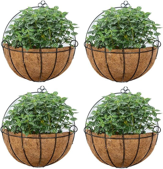 NUPTIO 4 Pcs 14 Inch Hanging Planters for Indoor Wall Planter Pots with Coconut Liners Wire Large Garden Artificial Faux Flowers Basket for Summer Outdoor Outside Fence Decoration