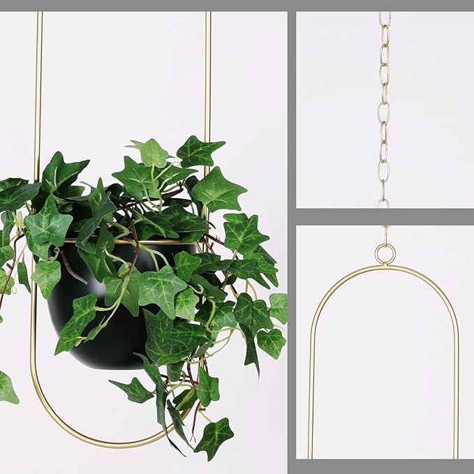 Shineloha 2 Pack Hanging Planters for Indoor Plants with 5.5" Pot + Ceiling Hook | Black Hanging Planter, Metal Plant Hanger, NO Plant incld