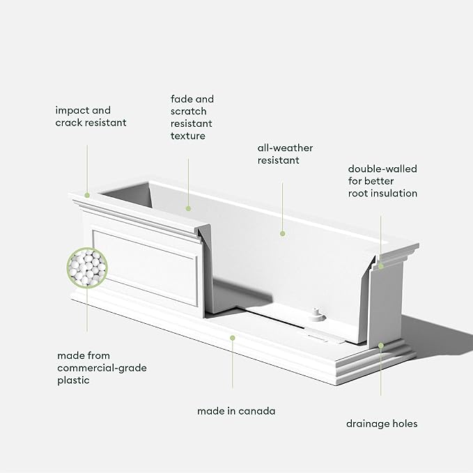Veradek Brixton Window Box Plastic Planter - Large Rectangular Planter for Outdoor Balcony/Windowsill | Crack-Resistant All-Weather | Classic Estate Design for Flowers, Herbs, Succulents