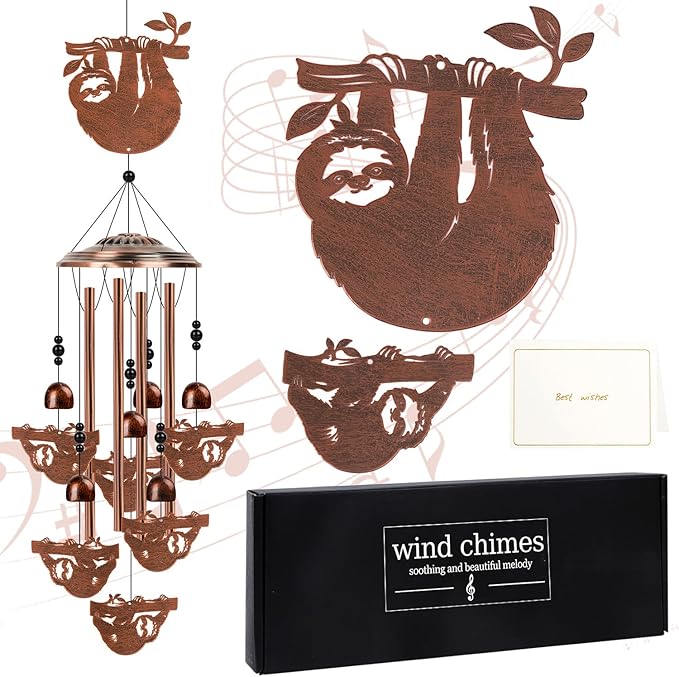 Sloth Wind Chimes for Outside - Sloth Gifts for Women Men, Memorial Wind Chimes for Outdoor, Garden Patio Yard Porch Decor, Birthday Mother's Day for Mom Grandma