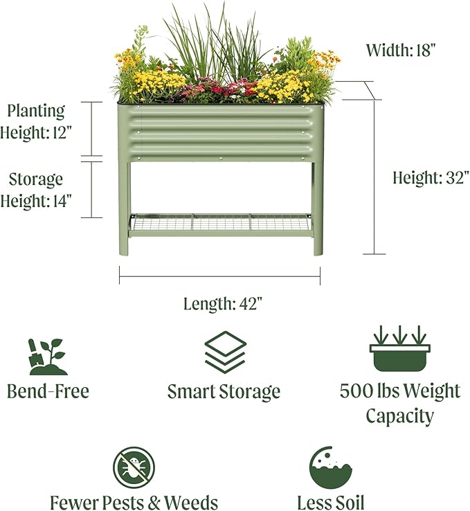 Rolling Elevated Raised Garden Bed - Slim Series, 1.5' x 3.5' Outdoor Planters Boxes with Legs & Storage Rack for Patio, 500 Lbs Weight Capacity, Raised Beds for Gardening Herbs Flowers, Modern Gray