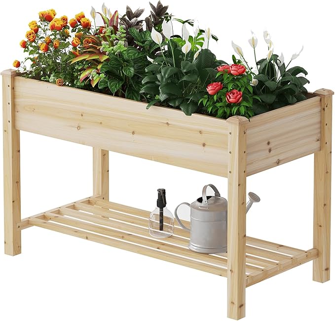 Wooden Raised Garden Bed ，Planter Box with Legs, Wooden Planter -Grow Herbs and Vegetables Outdoors – Naturally Rot-Resistant - Unmatched Strength Lasts Years (Natural-M)