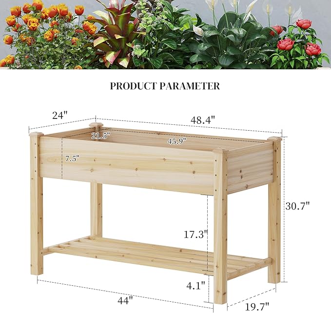Wooden Raised Garden Bed ，Planter Box with Legs, Wooden Planter -Grow Herbs and Vegetables Outdoors – Naturally Rot-Resistant - Unmatched Strength Lasts Years (Natural-M)