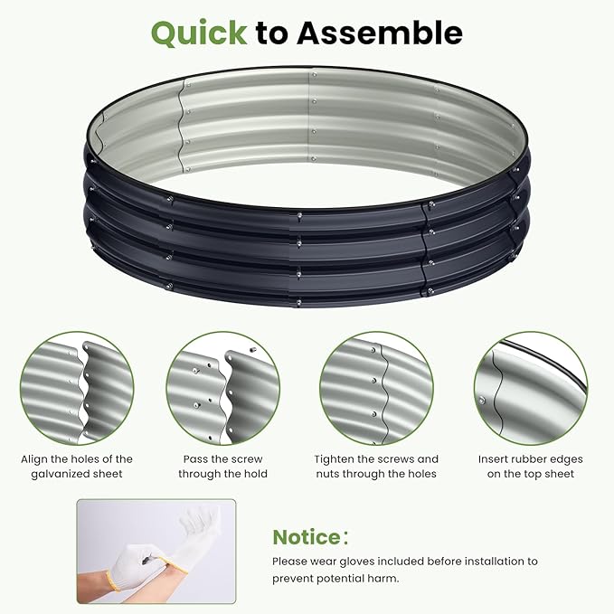 Galvanized Raised Garden Bed, 4x4x1 FT Round Raised Garden Bed for Gardening, Large Metal Planter Box for Vegetables Flower Herb(Midnight Gray)