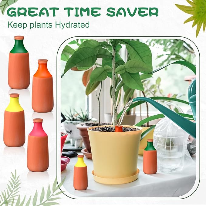 4 Pcs 24oz Ollas Terracotta Watering Pots Colorful Self Watering Planter Insert Terracotta Globes Clay for Outdoor Indoor Garden Plants, Easy to Refill